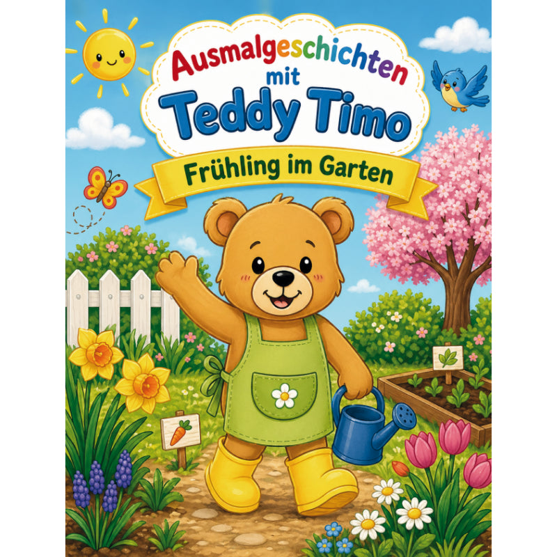 Ausmalgeschichten mit Teddy Timo: Frühling im Garten - PDF-Download
