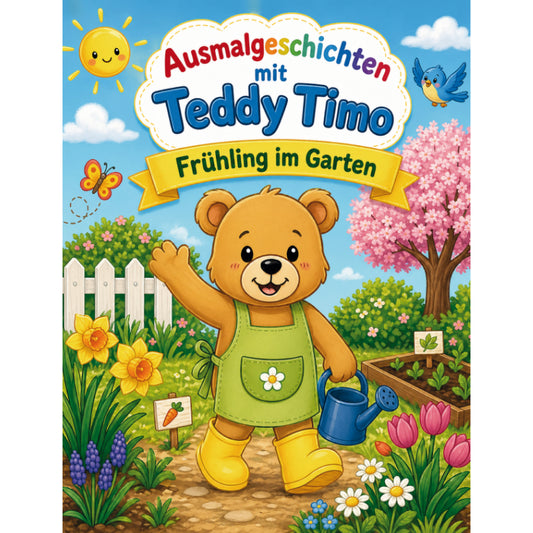 Ausmalgeschichten mit Teddy Timo: Frühling im Garten - PDF-Download