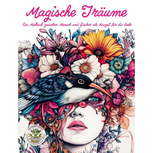 Fantasyfrau mit Blumen und Vogel