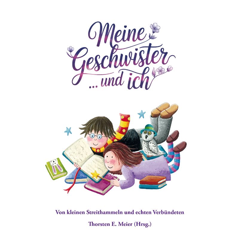 Zwei Kinder liegen auf dem Boden und schauen ein Buch an