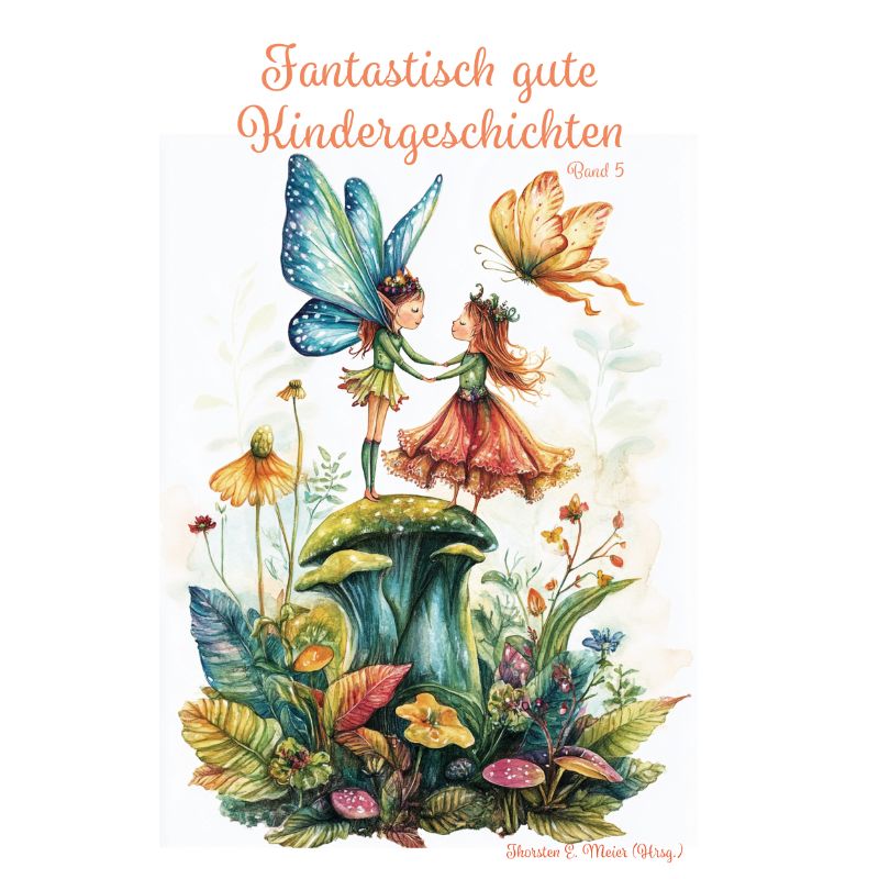 Elfen und Schmetterlinge auf einer Sommerwiese, Illustration