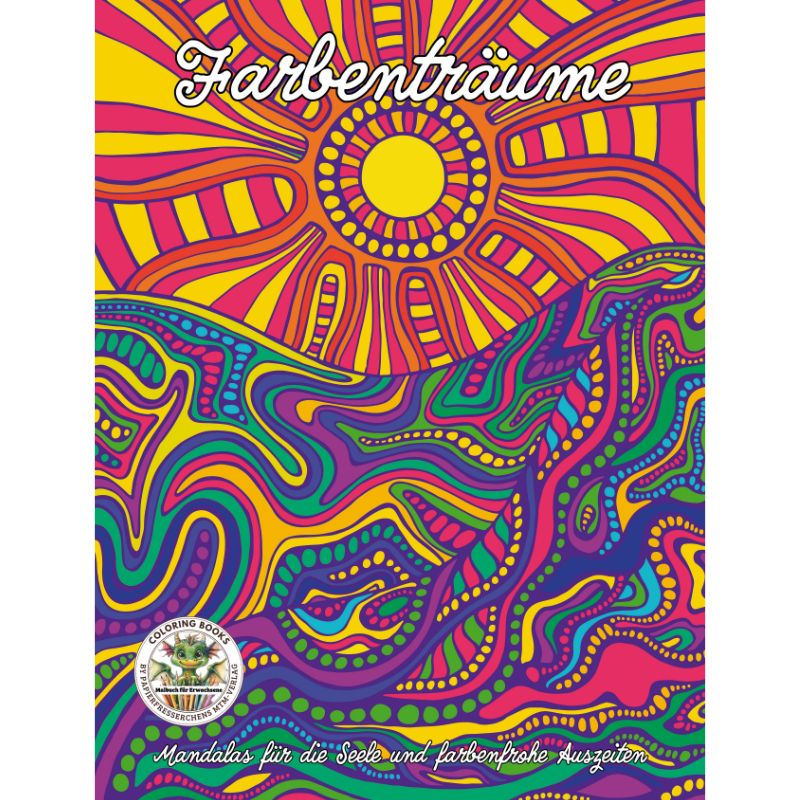Ein bunt ausgemaltes Cover mit einem Mandala
