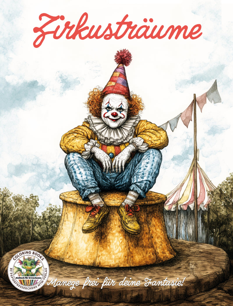 Buchcover mit Zirkusclow für Malbuch